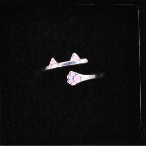 925 Sterling Silver Pet Cat Kitty Paw Ring - Picture 1 of 7